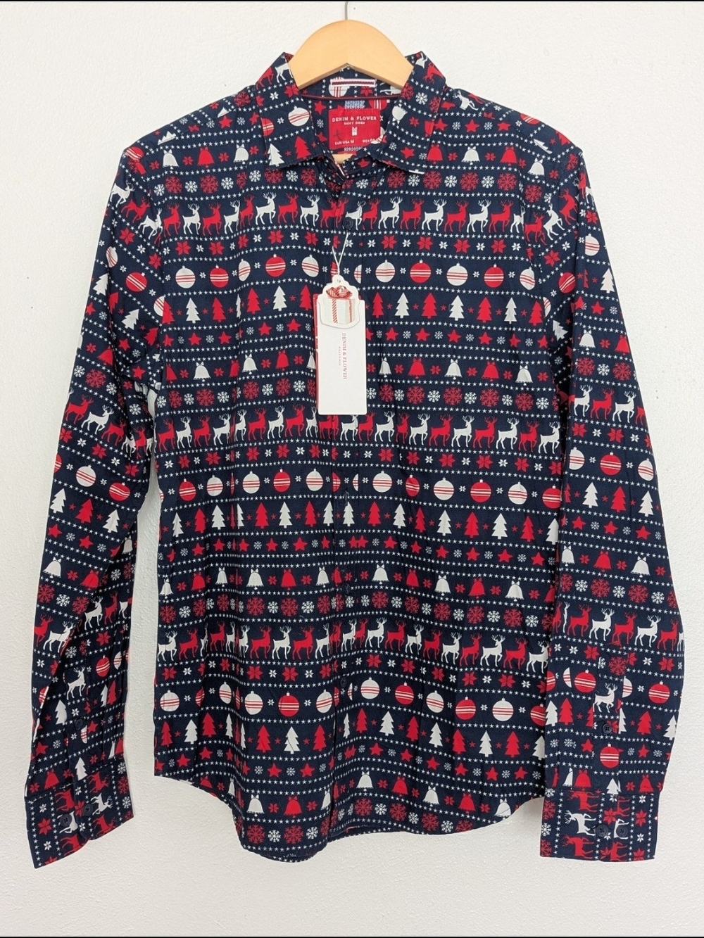 Holiday Print Long-Sleeve Shirt - Navy / Red - Denim & Flower